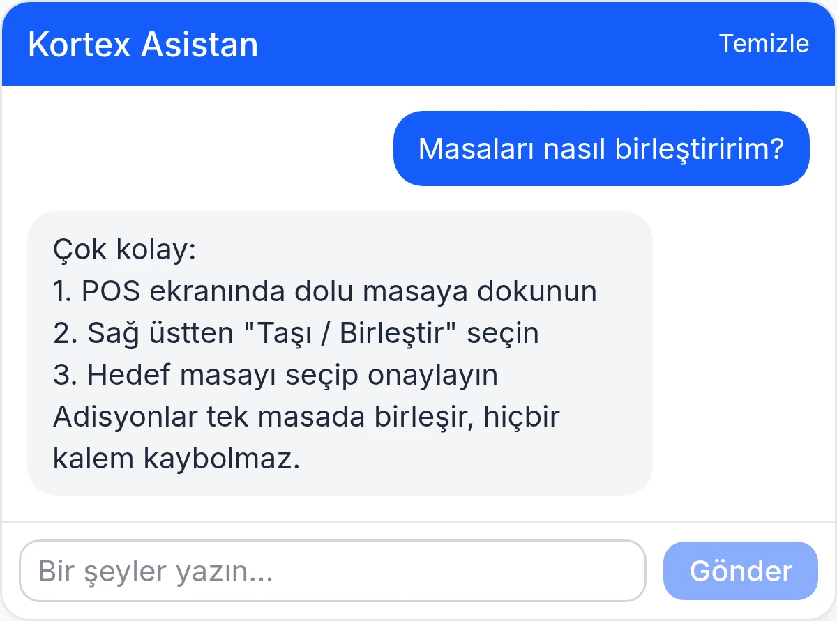 Asistan: masa birleştirme adımlarını anlatıyor