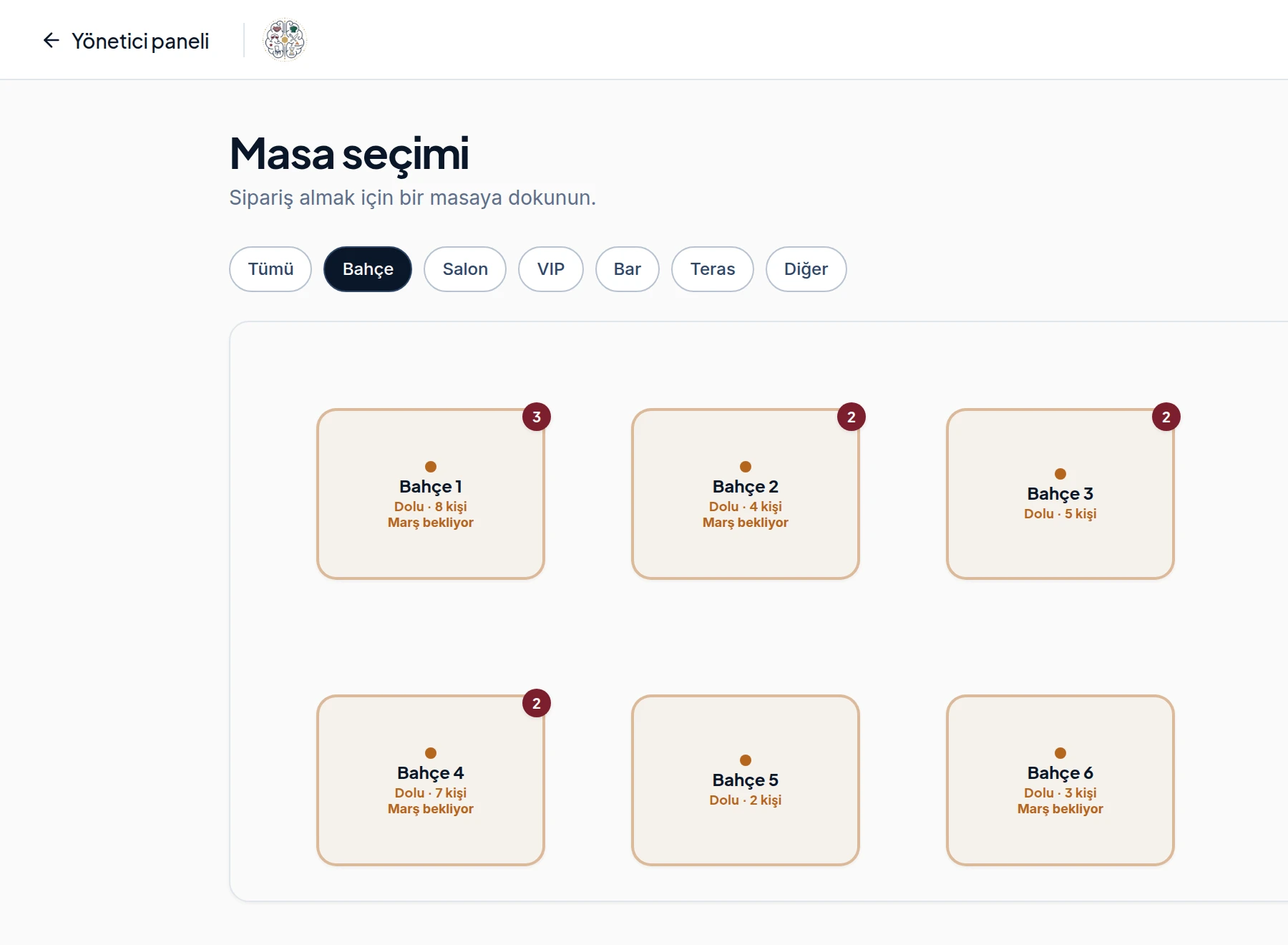 POS masa seçimi ekranı — Masa Planı floor-plan görünümü